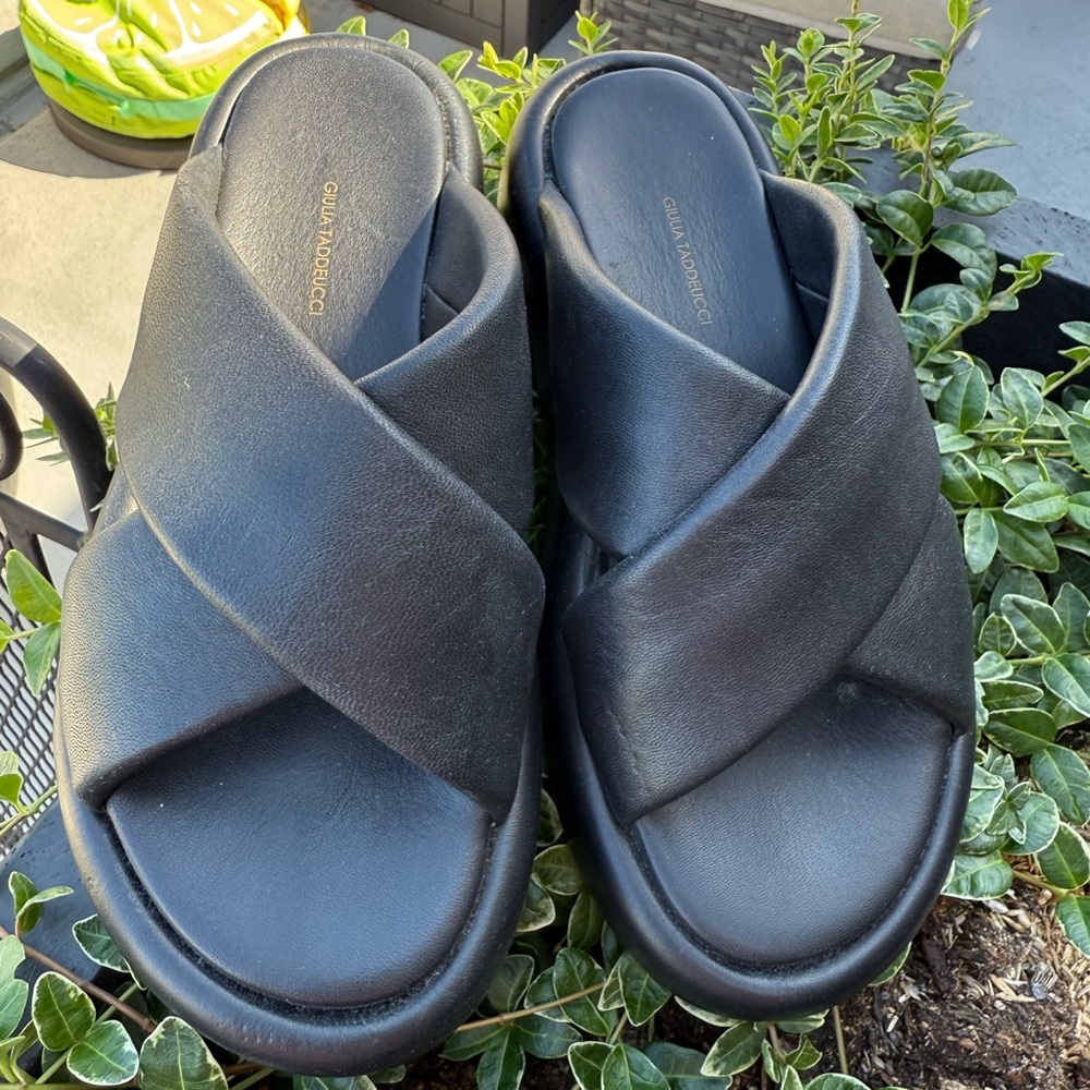 Black Crisscross Slide Sandals